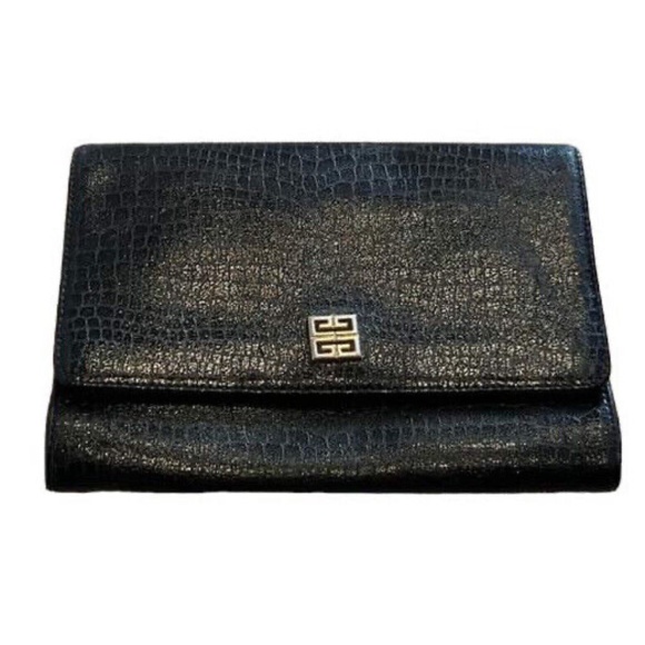 Vintage Givenchy Leather Clutch Bag Black Croc - Picture 1 of 9